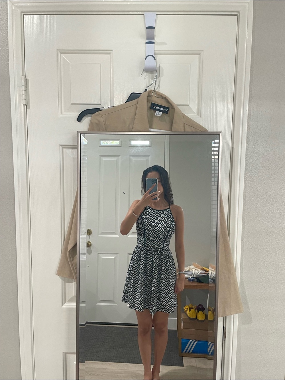 Black and White Patterned Halter Dress